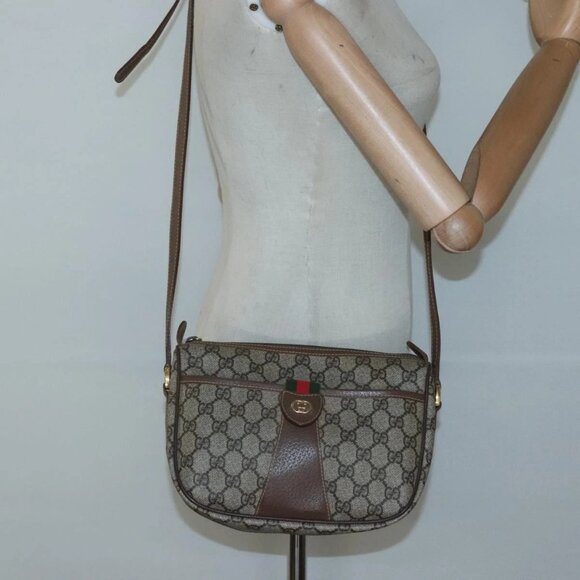 GUCCI GG Supreme Web Sherry Line Bag PVC Beige Gold - Picture 1 of 16